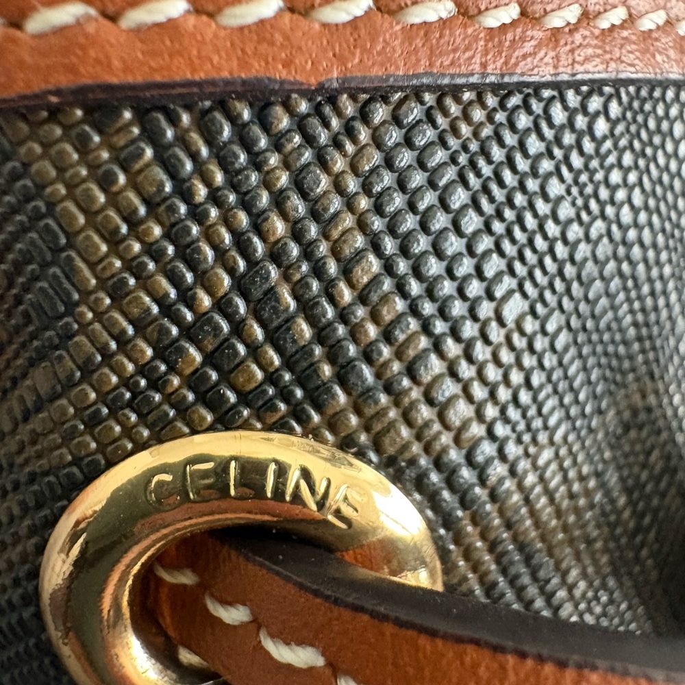 Celine Triomphe Canvas Calfskin Small Drawstring Bucket Bag - Picture 10 of 12